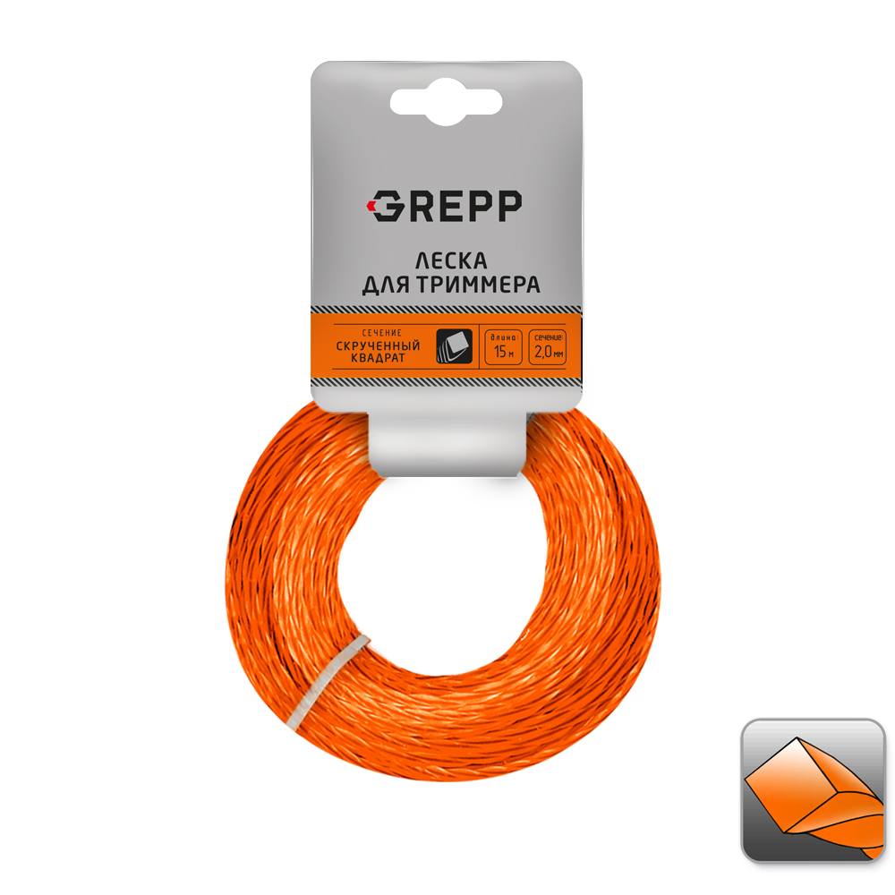 GREPP Леска для триммера &quot;СКРУЧЕННЫЙ КВАДРАТ&quot; 2,0*15м 105-1013-20/240/120
