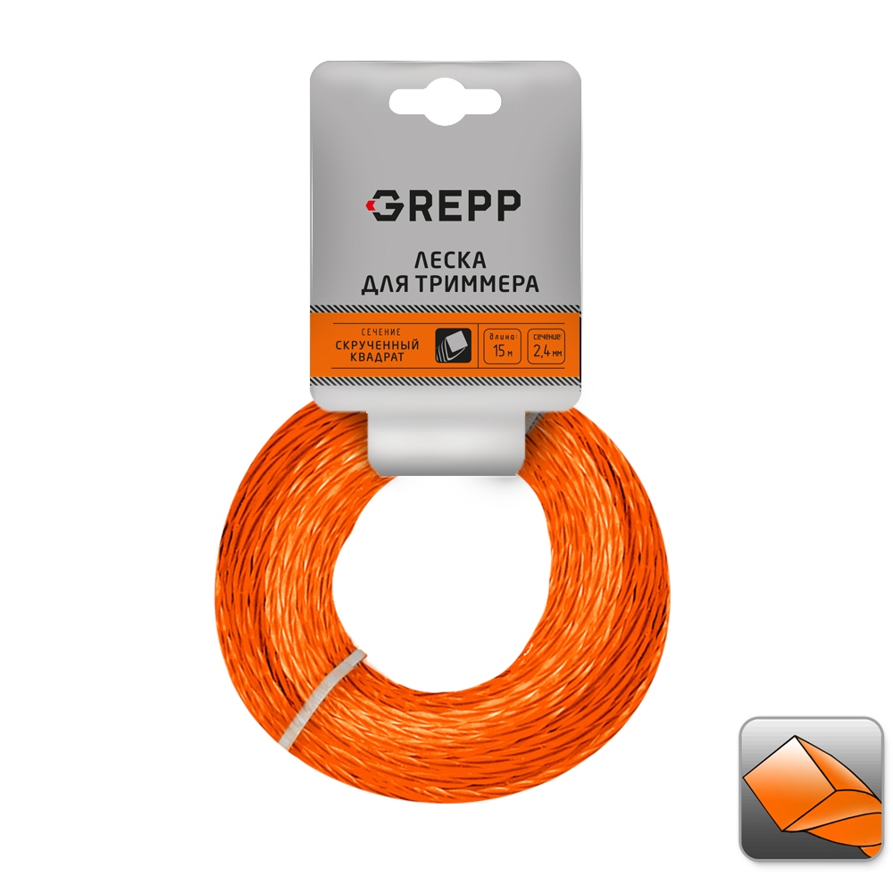 GREPP Леска для триммера &quot;СКРУЧЕННЫЙ КВАДРАТ&quot; 2,4*15м 105-1013-24/200/100