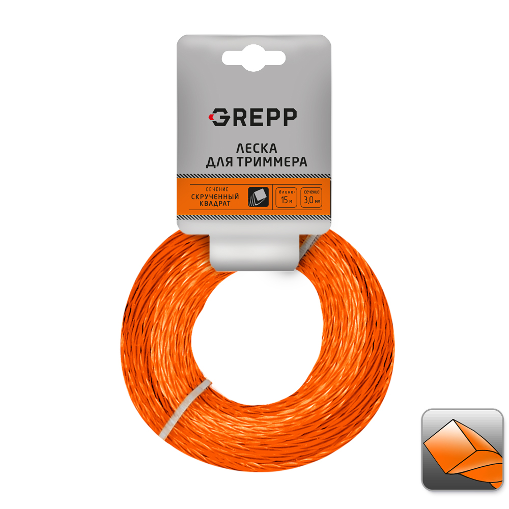 GREPP Леска для триммера &quot;СКРУЧЕННЫЙ КВАДРАТ&quot; 3,0*15м 105-1013-30/160/80