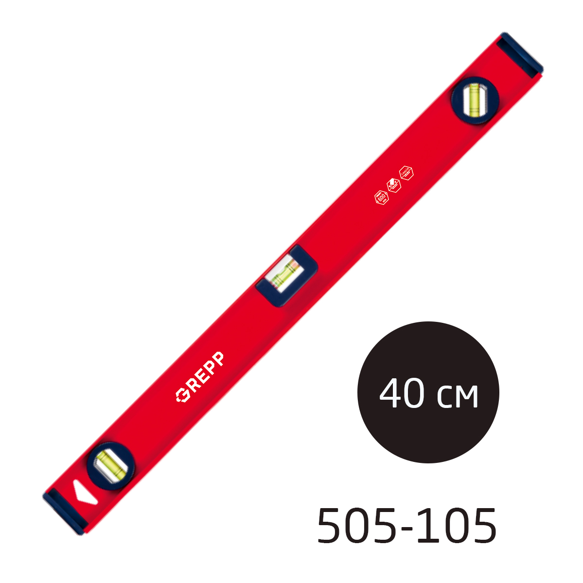 GREPP Уровень алюминиевый 40 см, 3 глазка, 505-105/60
