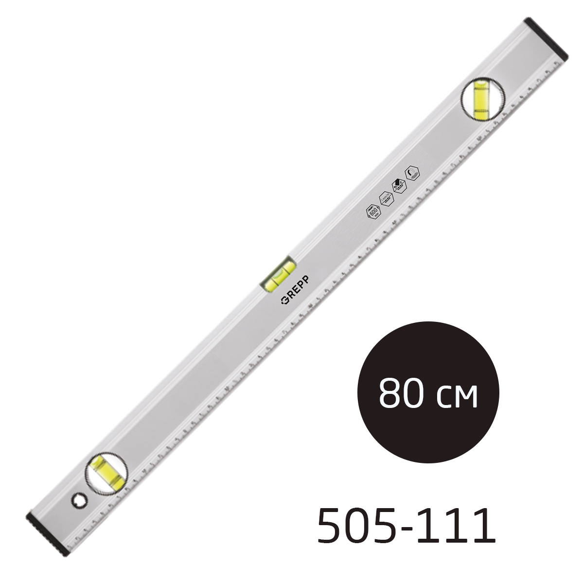 GREPP Уровень алюминиевый, магнитный, 80 см, 3 глазка, 505-111/60