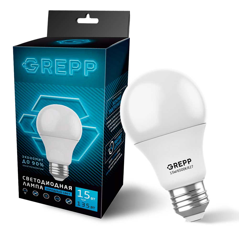GREPP Лампочка светодиодная, 15 Вт/6500K/E27 165-003/100