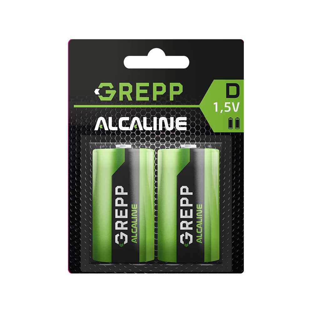 GREPP Батарейка тип:LR20, щелочная(Alkaline), 1,5V, блистер 2шт 2025-001/96/48/6