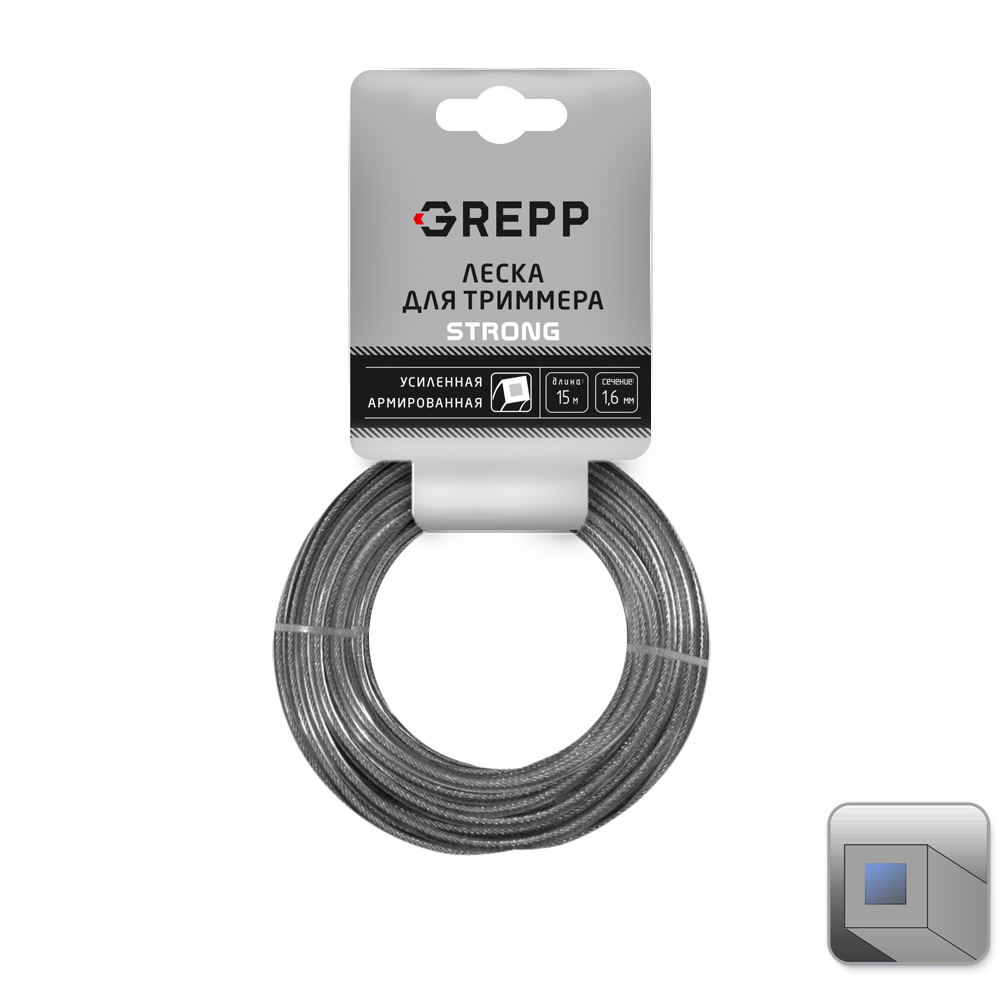GREPP Леска для триммера УСИЛЕННАЯ АРМИРОВАННАЯ 1,6мм*15м 105-1015-16/300