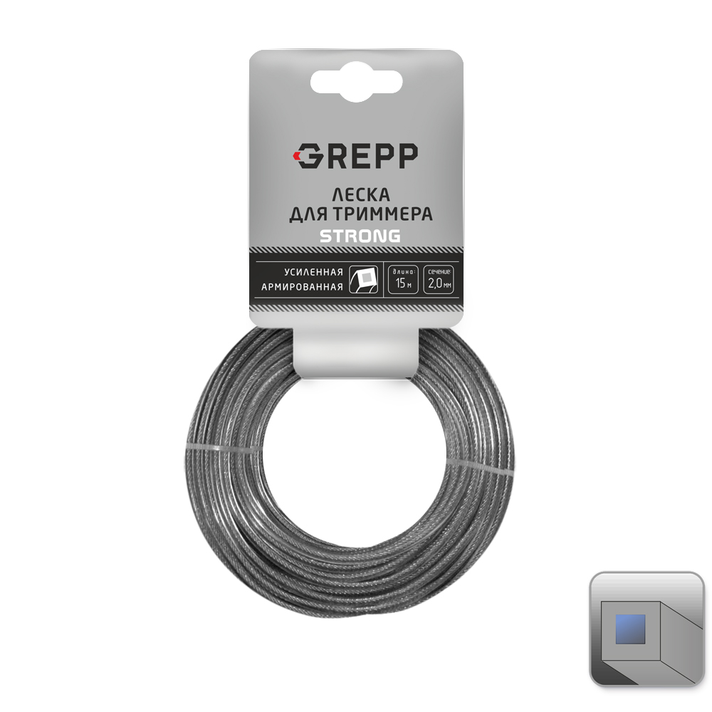 GREPP Леска для триммера УСИЛЕННАЯ АРМИРОВАННАЯ 2мм*15м 105-1015-20/240
