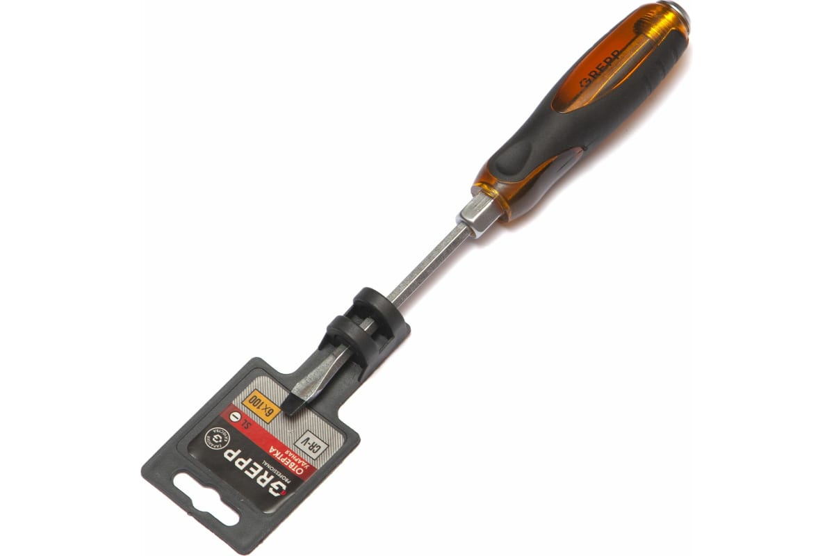 GREPP Отвертка шлицевая ударная SL6*100мм, CrV,2х комп.рукоятка 202-036/144/12