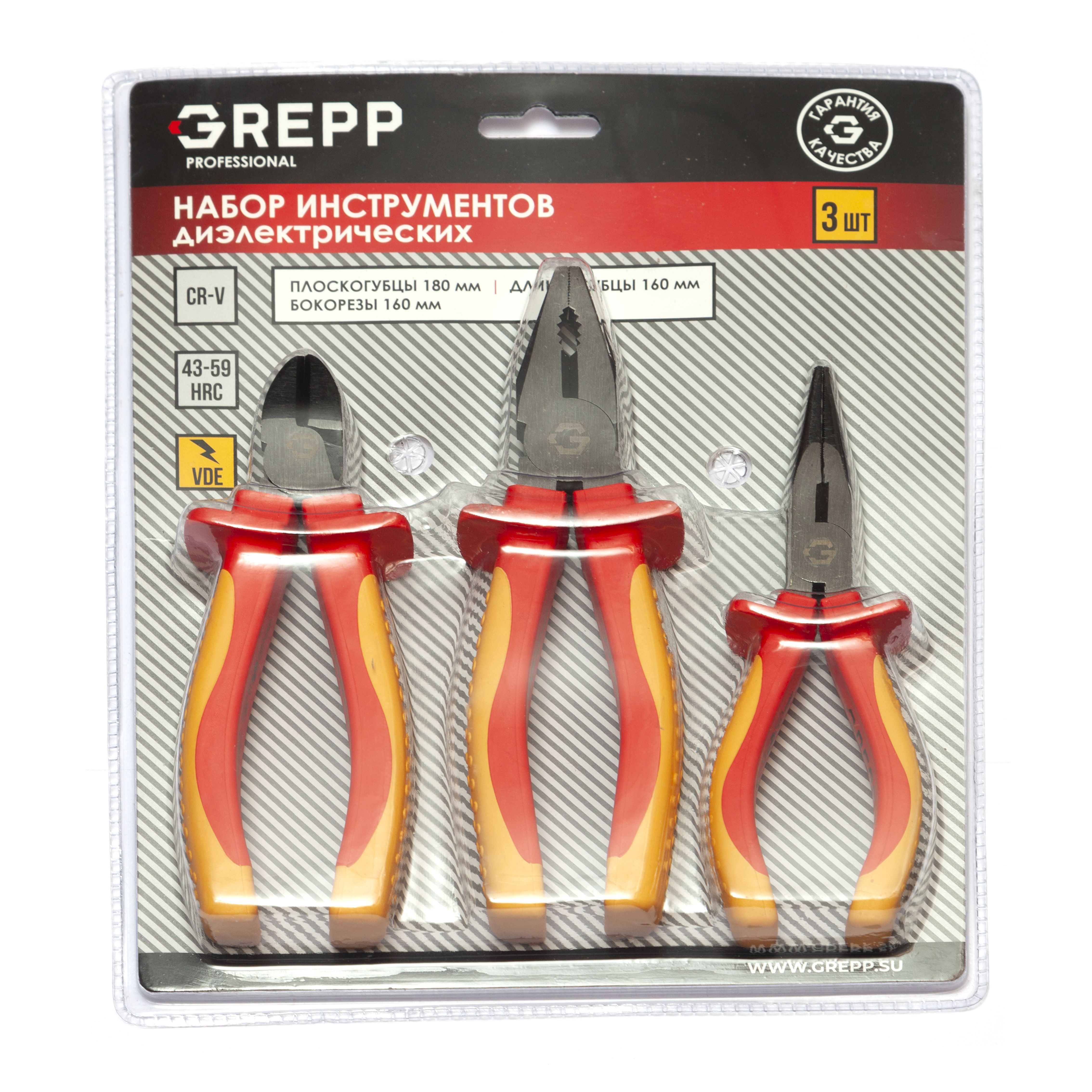 GREPP Набор диэлектр инструментов 3пр усиленные 2х комп.рукоятка 205-133/12