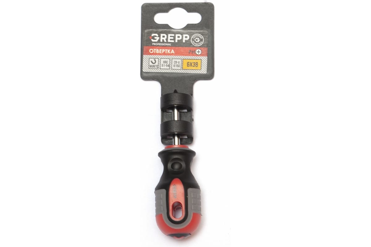 GREPP Отвертка крестовая PH2*38мм, CrV,3х комп.рукоятка 201-012/200/10