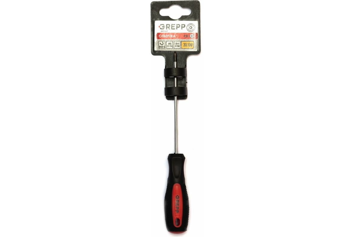 GREPP Отвертка крестовая PH0*100мм, CrV,2х комп.рукоятка 202-014/240/12