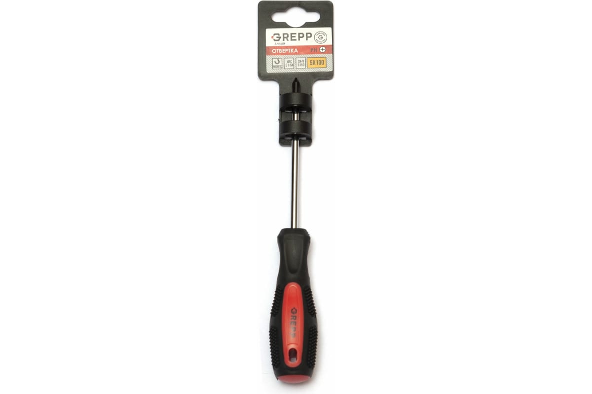 GREPP Отвертка крестовая PH0*100мм, CrV,2х комп.рукоятка 202-015/240/12