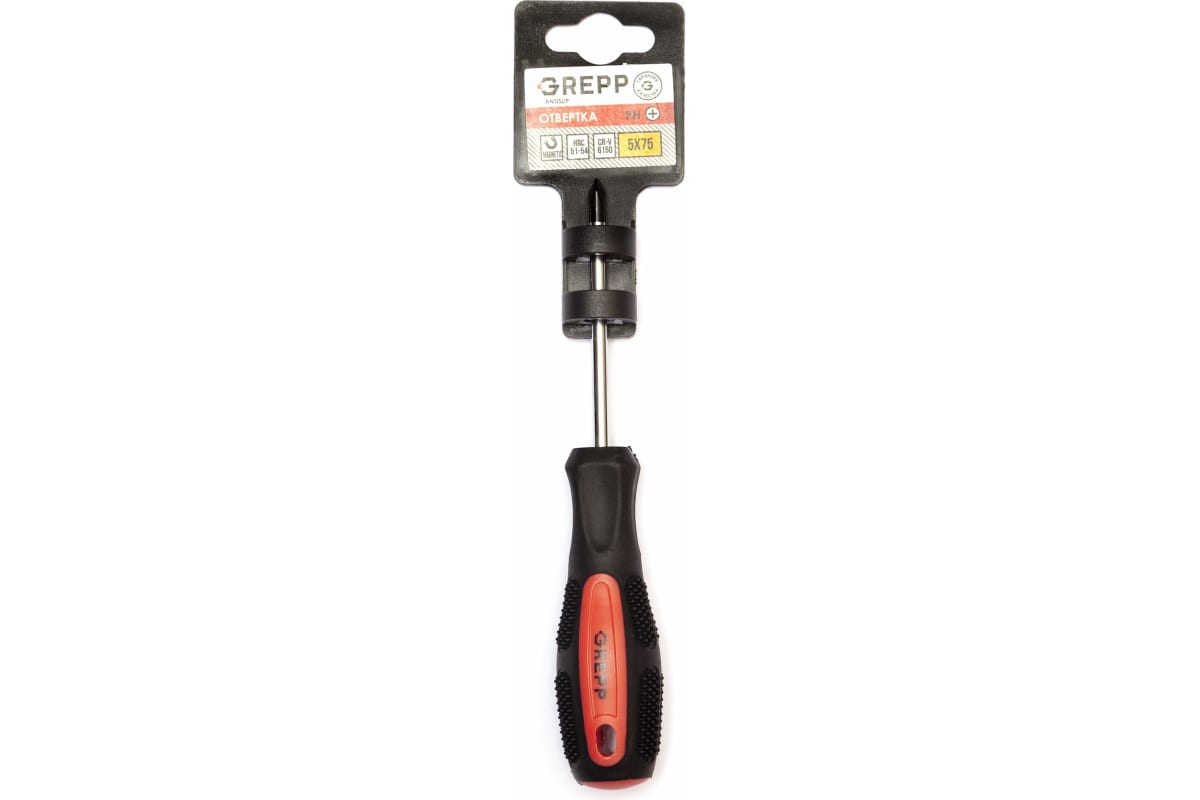 GREPP Отвертка крестовая PH1*75мм, CrV,2х комп.рукоятка 202-016/240/12