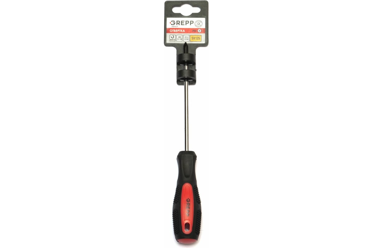 GREPP Отвертка крестовая PH1*125мм, CrV,2х комп.рукоятка 202-018/240/12