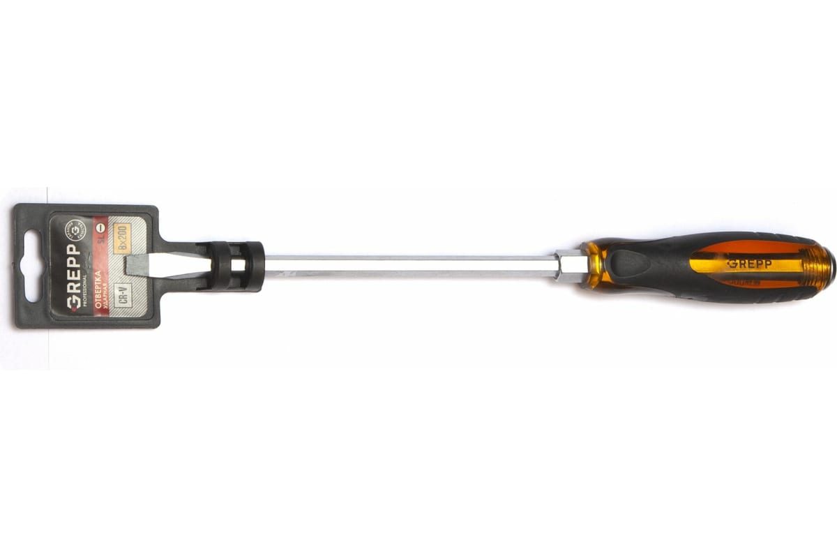 GREPP Отвертка шлицевая ударная SL8*200мм, CrV,2х комп.рукоятка 202-038/144/12