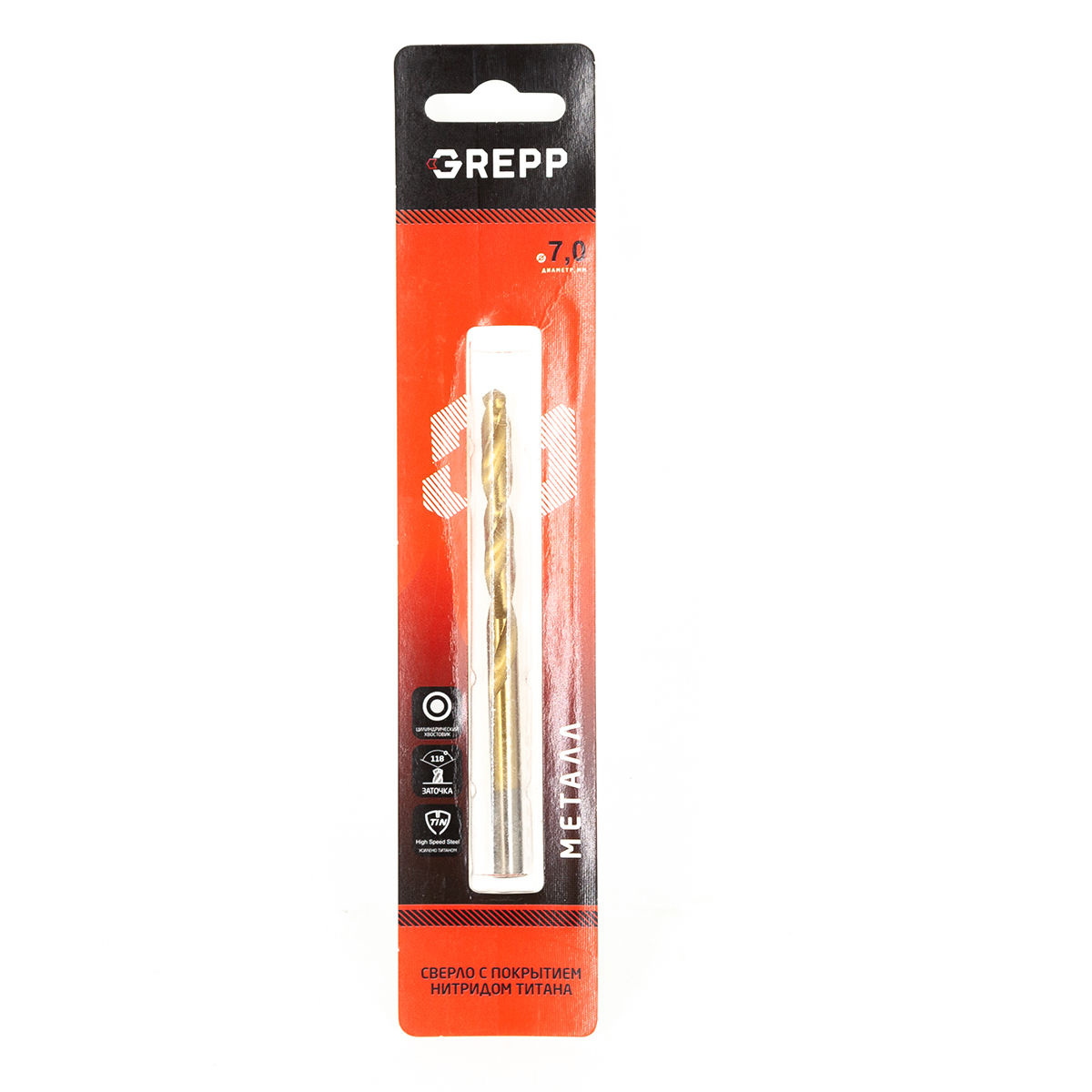GREPP Сверло по металлу нитридтитановое покрытие, HSS,7mm арт 202-0701