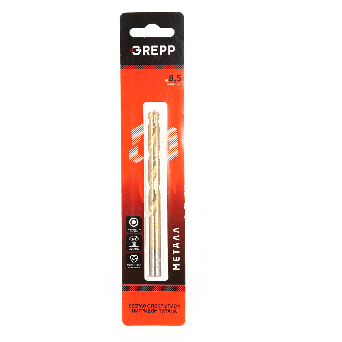 GREPP Сверло по металлу нитридтитановое покрытие, HSS,8,5mm арт 202-0851