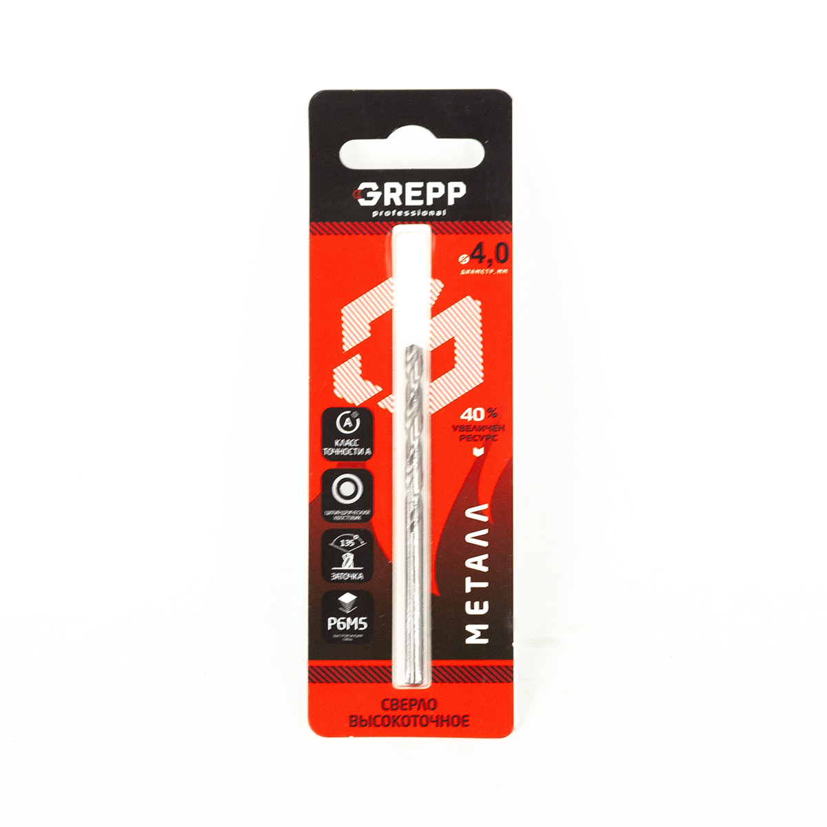 GREPP Сверло по металлу высокоточное, HSS, стальР6М5,4mm арт 203-0401