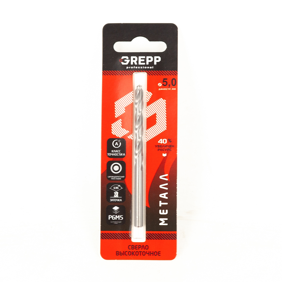 GREPP Сверло по металлу высокоточное, HSS, стальР6М5,5mm арт 203-0501