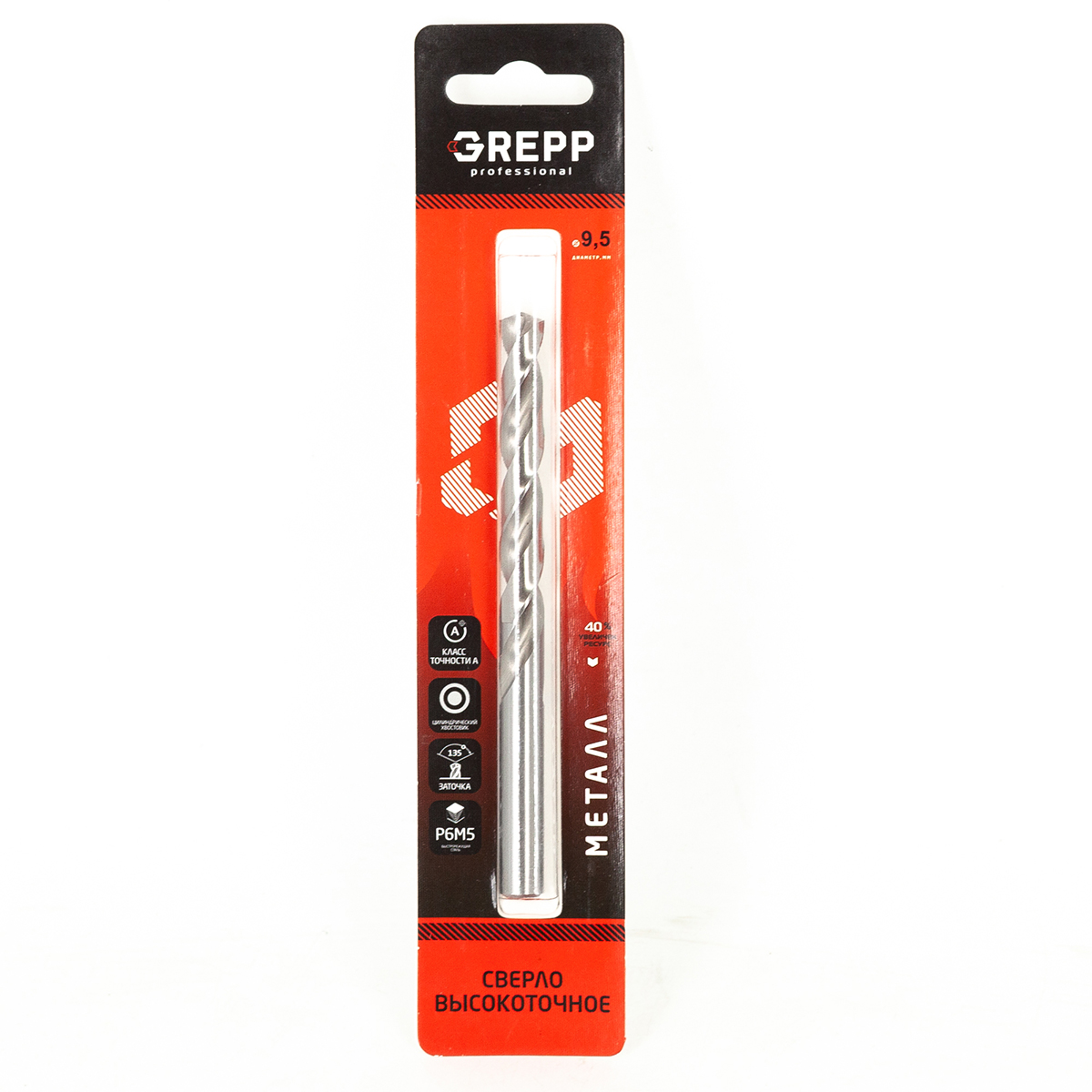 GREPP Сверло по металлу высокоточное, HSS, стальР6М5,.9,5mm арт 203-0951
